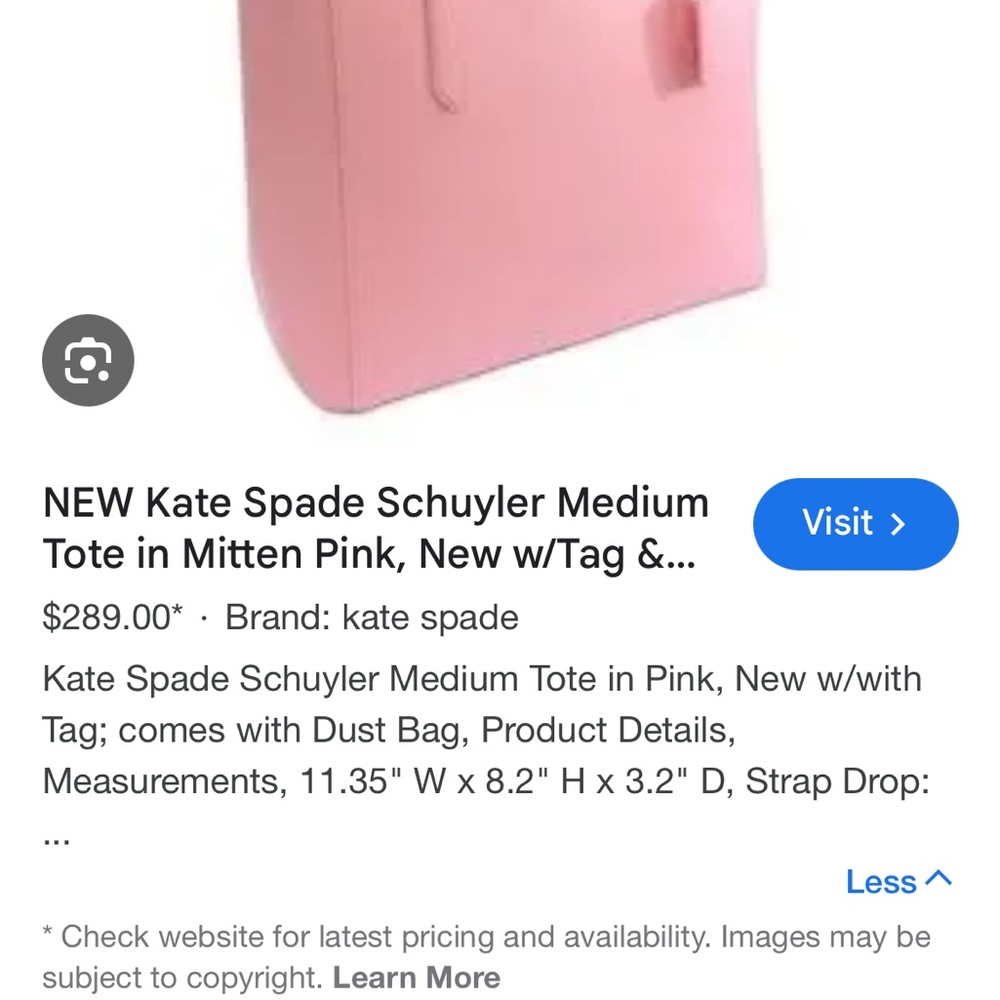 Kate Spade Pink Medium Tote Bag